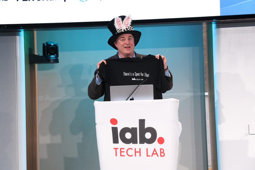 CEO Anthony Katsur with There's a Spec for that t-shirt